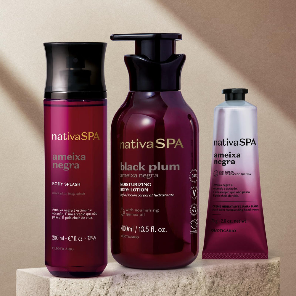 Nativa Spa Black Plum 13.5 oz packaging back view.