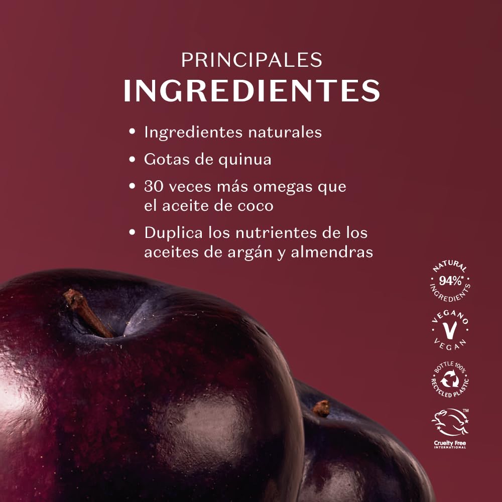 Nativa Spa Black Plum quinoa oil label highlights nourishing ingredients.