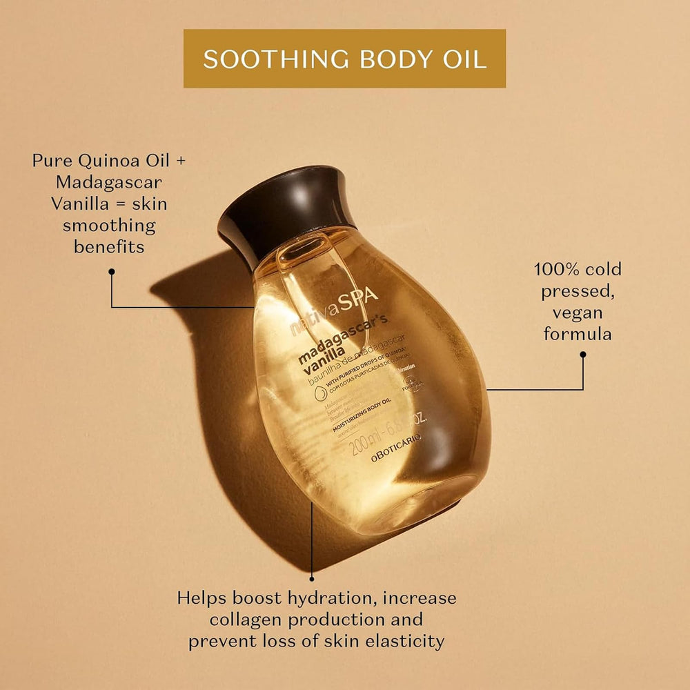 NATIVA SPA Madagascar Vanilla Body Oil pour action captures fast-absorbing moisture for velvety skin.