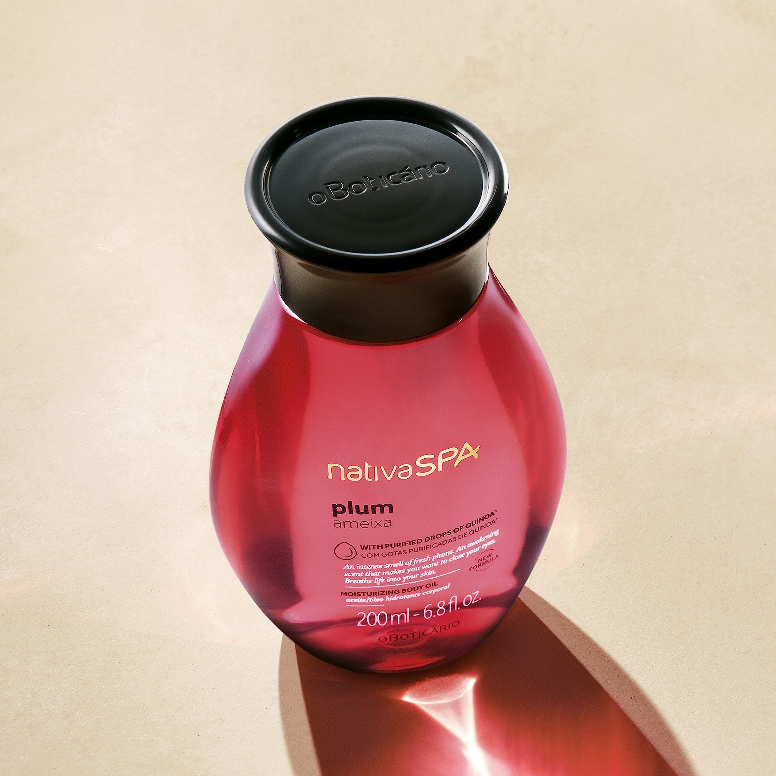 NATIVA SPA Plum Body Oil fragrance-woody-floriental — inviting scent enhances post-shower ritual.