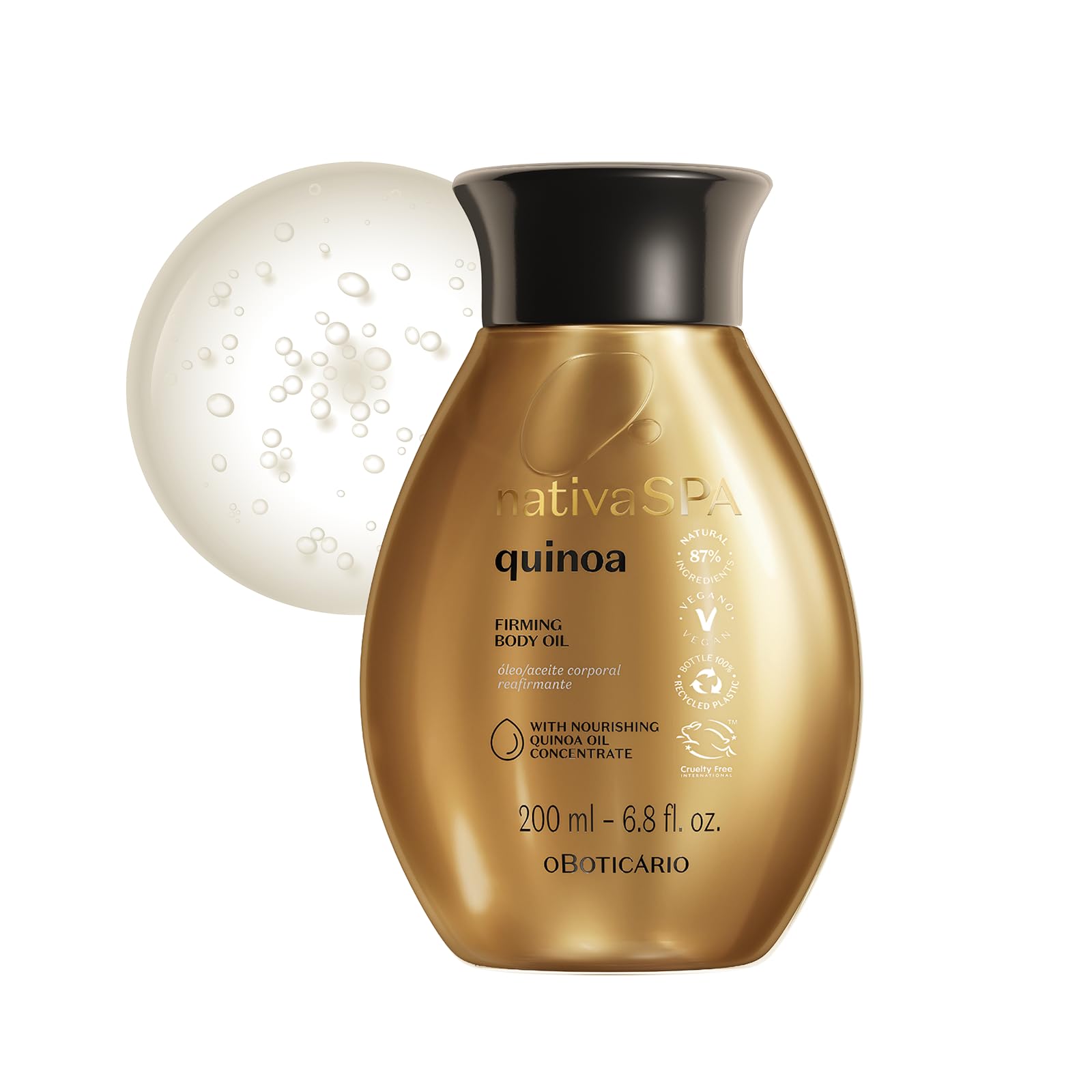 Nativa Spa Quinoa Hydrating Body Oil bottle delivers deep nourishment for soft, glowing skin
