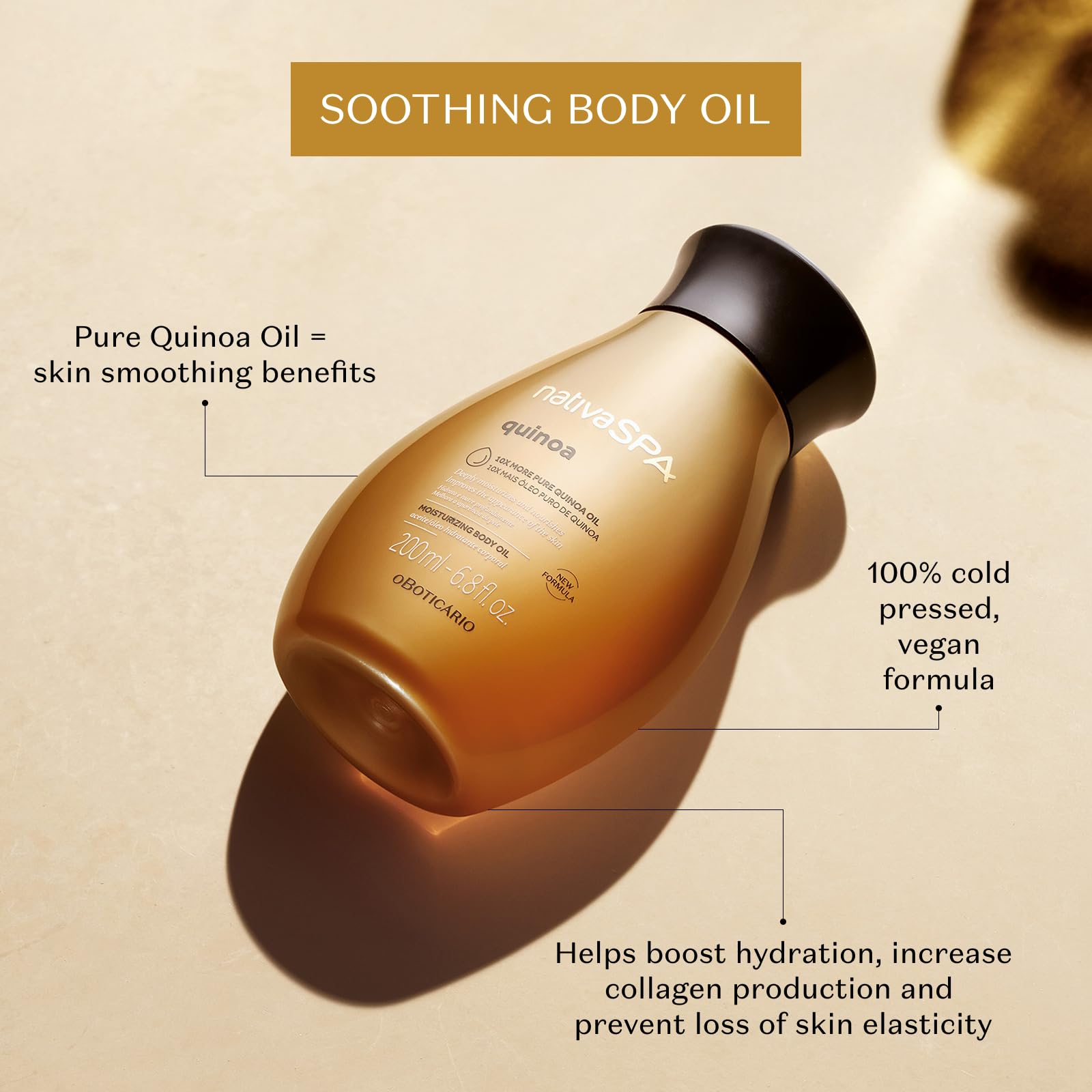 Nativa Spa Quinoa Hydrating Body Oil on skin demonstrates fast absorption and a velvet finish