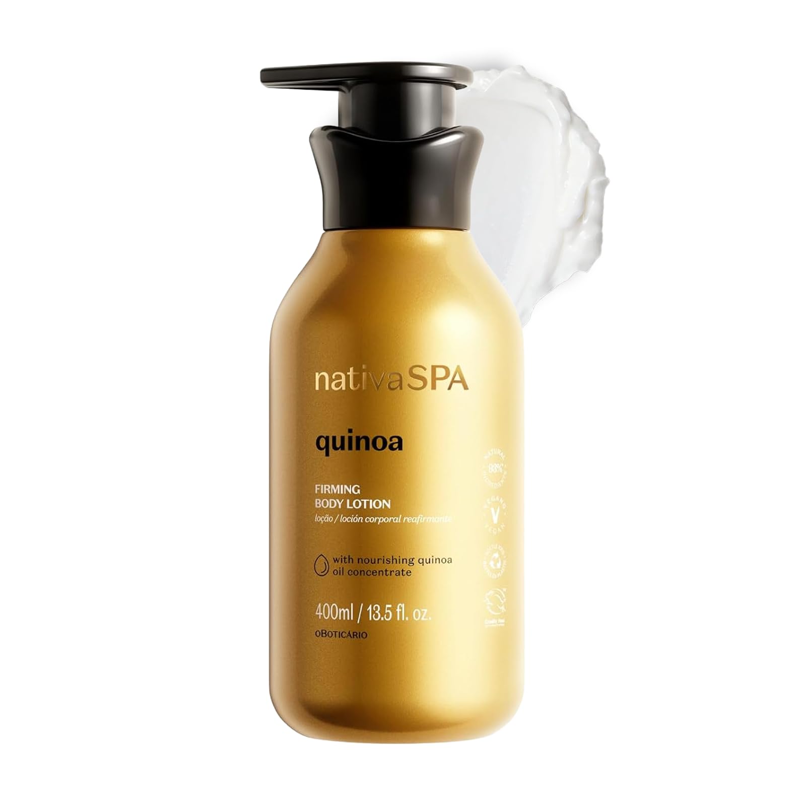 Nativa Spa quinoa hydrating lotion bottle shows premium moisture for daily skin care