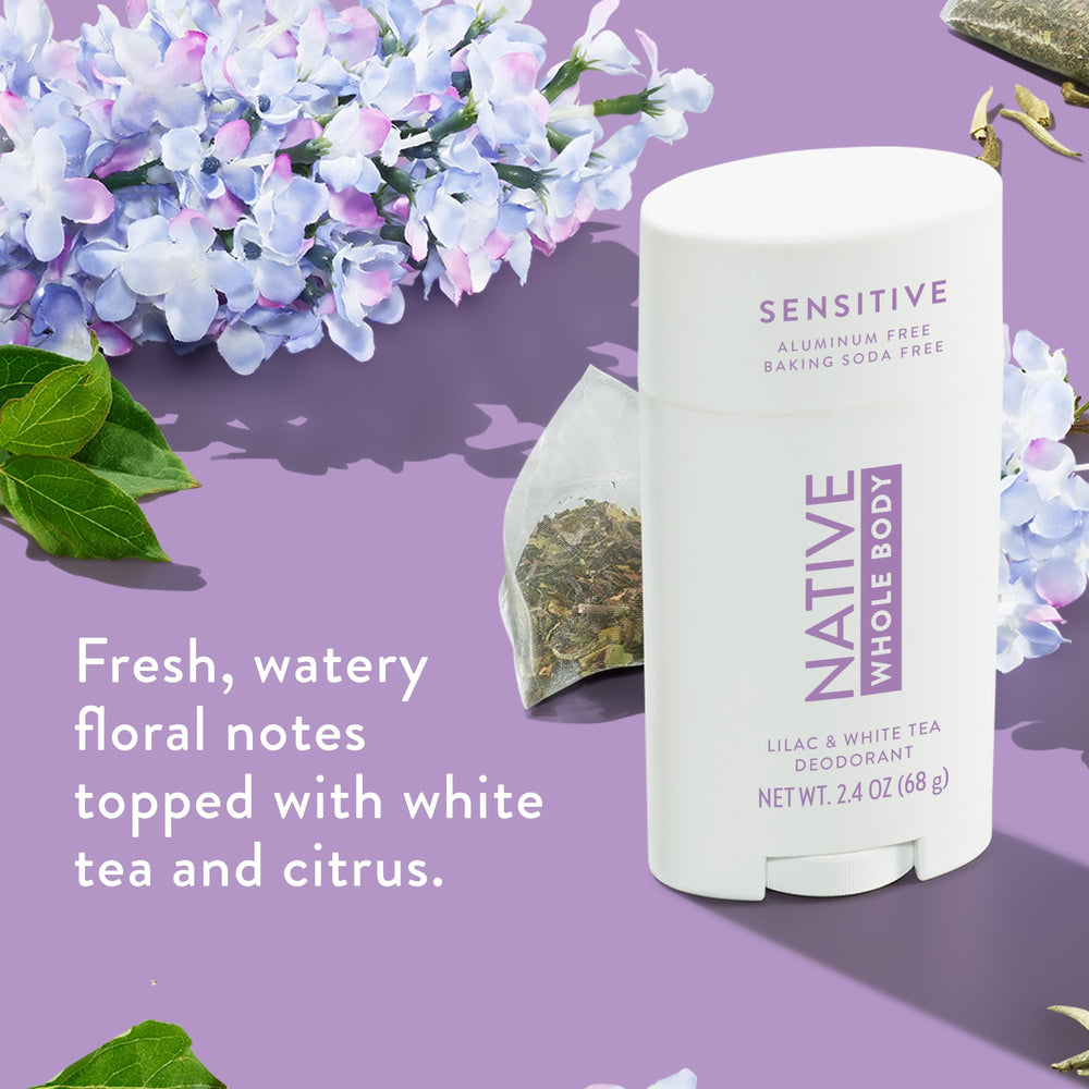 Native aluminum-free label close-up — aluminum-free formula for sensitive skin.