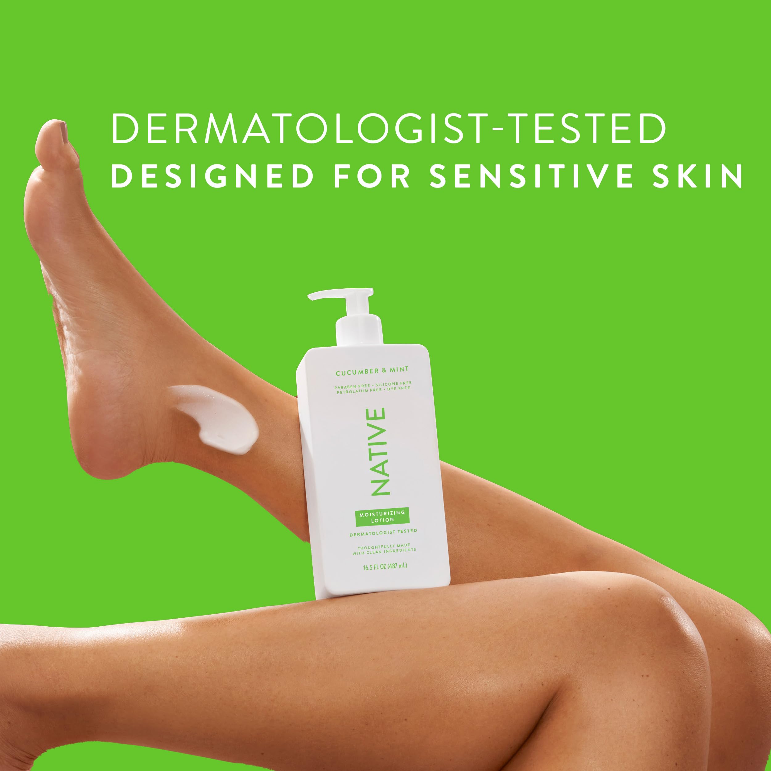 Native Body Lotion being applied to forearm for quick absorption.