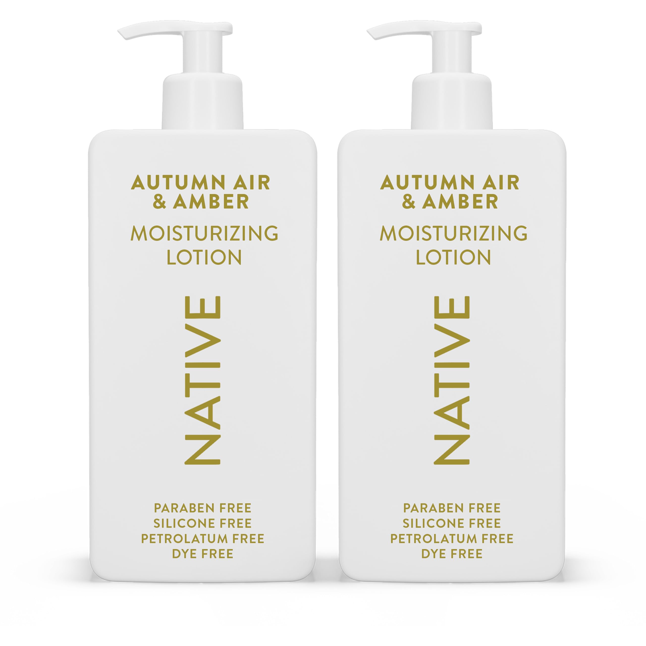 Native Body Lotion Autumn Air & Amber bottle-front shows silicone-free hydrating formula.