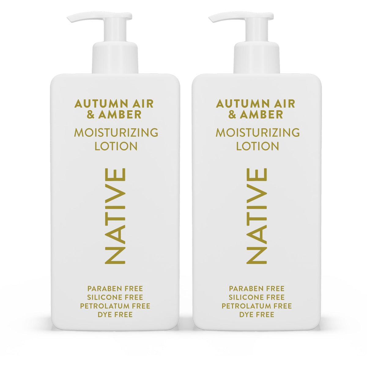 Native Body Lotion Autumn Air & Amber bottle-front shows silicone-free hydrating formula.