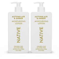 Native Body Lotion Autumn Air & Amber bottle-front shows silicone-free hydrating formula.