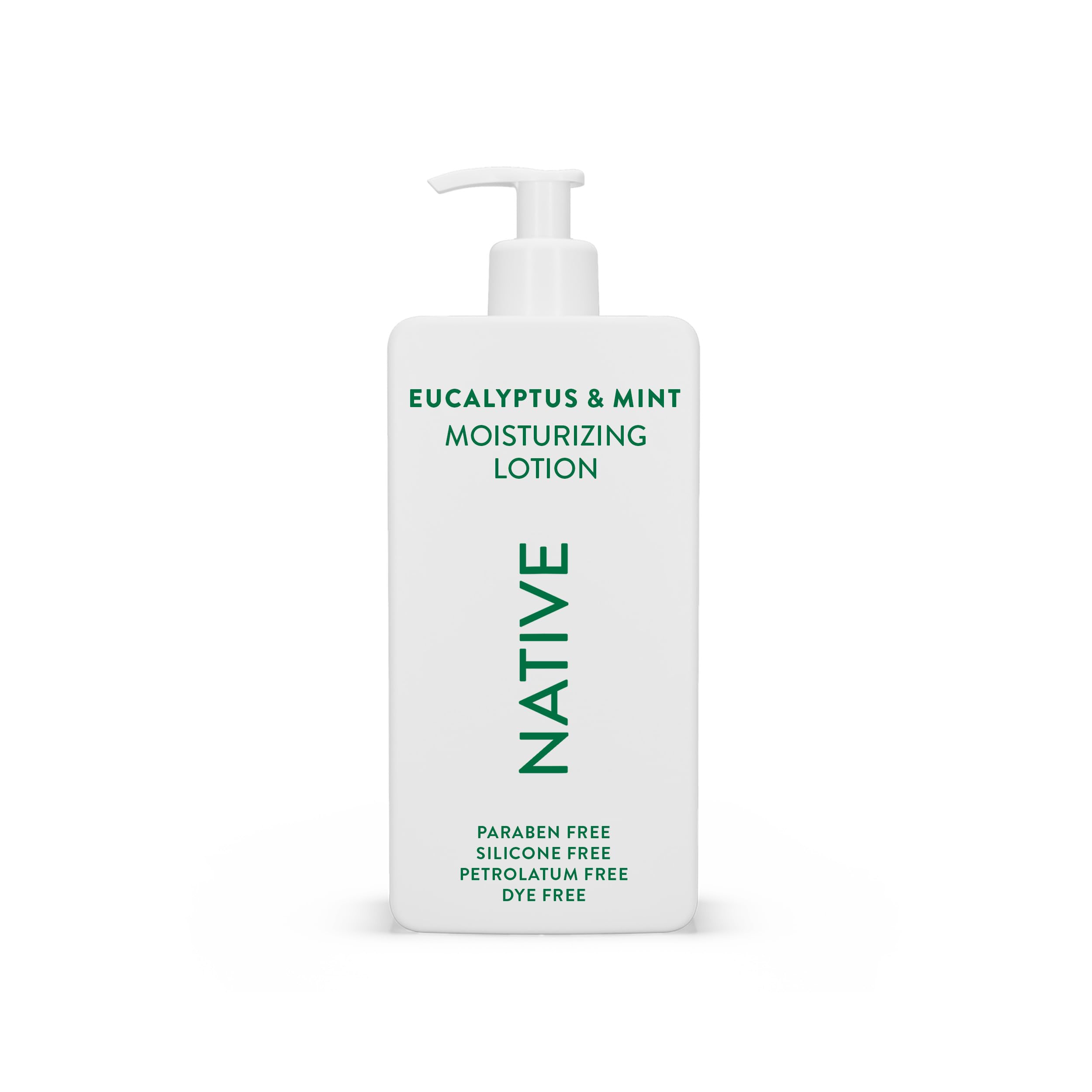 Native Body Lotion bottle front with eucalyptus-mint label for daily moisturization.