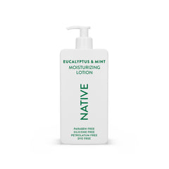 Native Body Lotion bottle front with eucalyptus-mint label for daily moisturization.