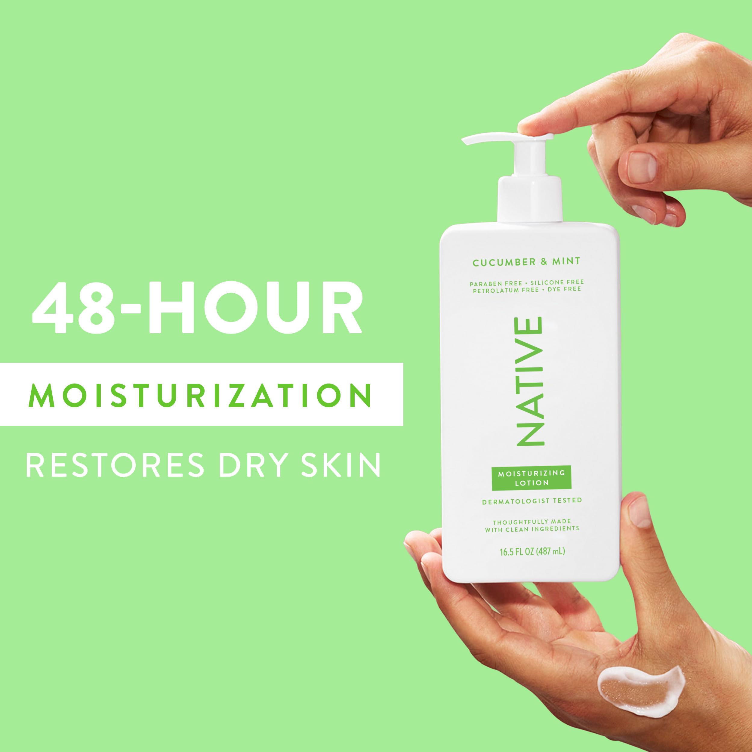 Native Body Lotion cucumber-mint scent bottle conveys cooling, revitalizing hydration.
