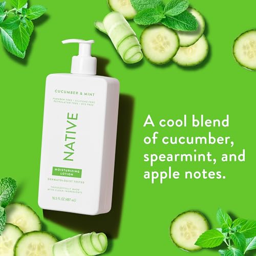 Native Body Lotion label close-up highlights natural, plant-based moisturizers.