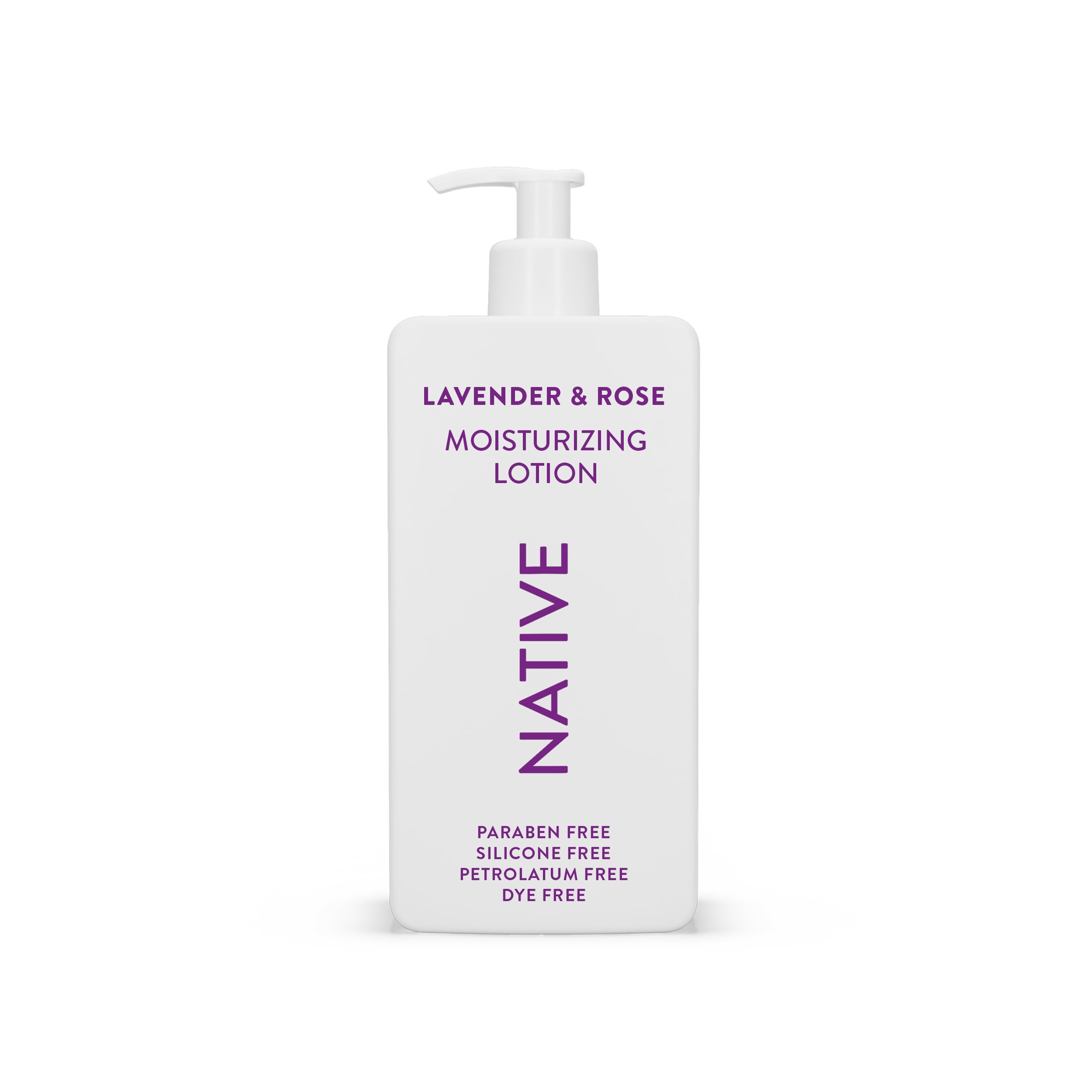 Native Body Lotion lavender-rose bottle shows plant-based moisture for daily hydration.