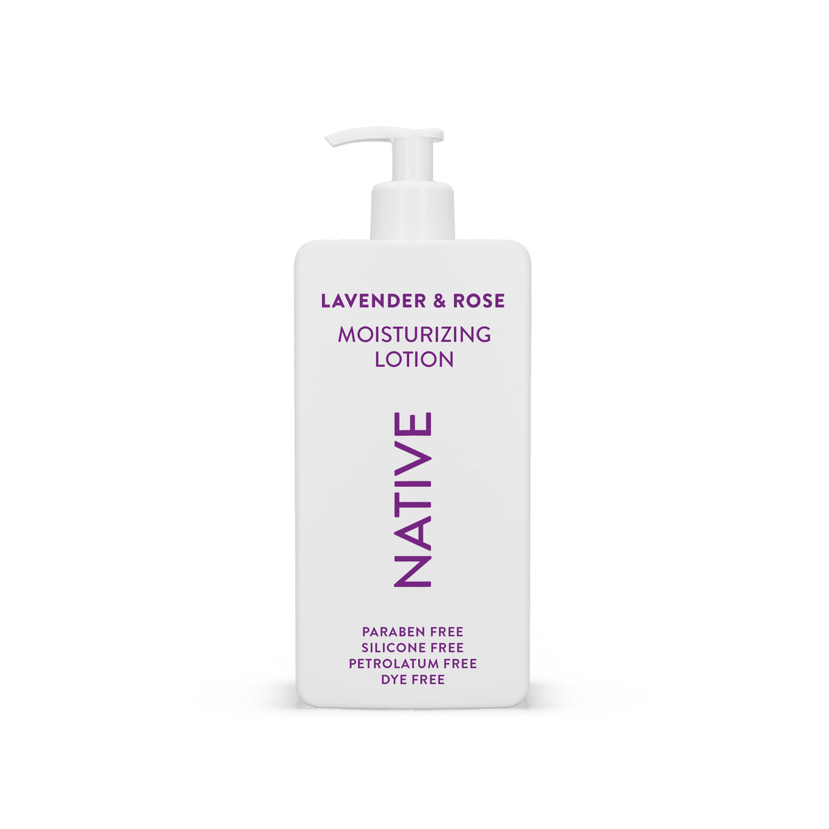 Native Body Lotion lavender-rose bottle shows plant-based moisture for daily hydration.