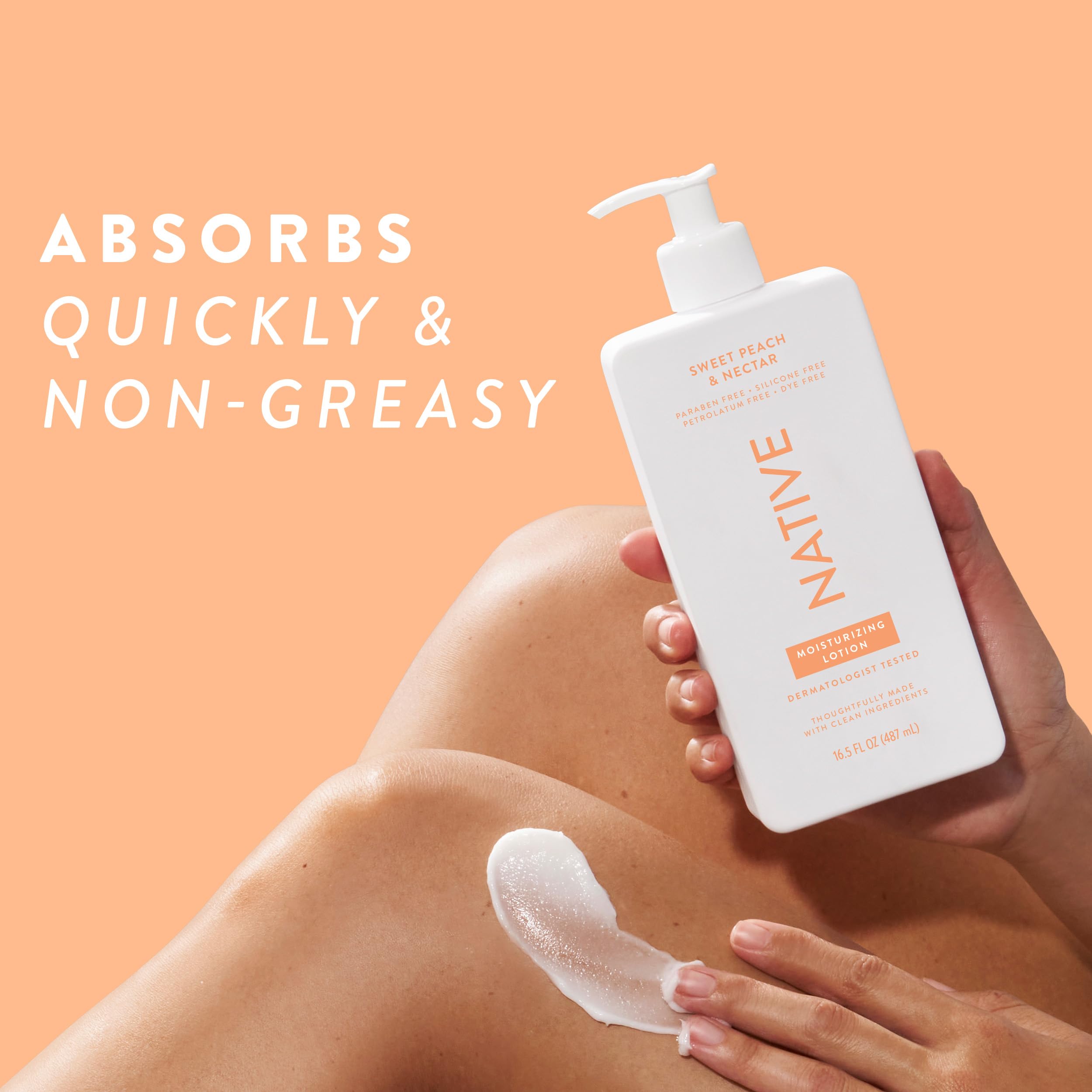 Native Body Lotion packaging label highlights plant-based moisturizers.