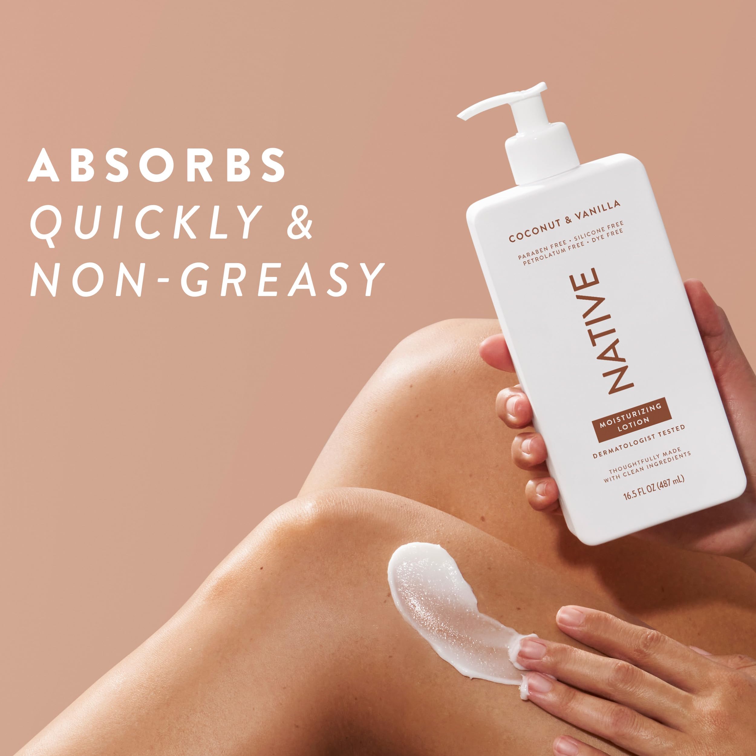 Coconut-vanilla scent swirls around a user during daily lotion application.