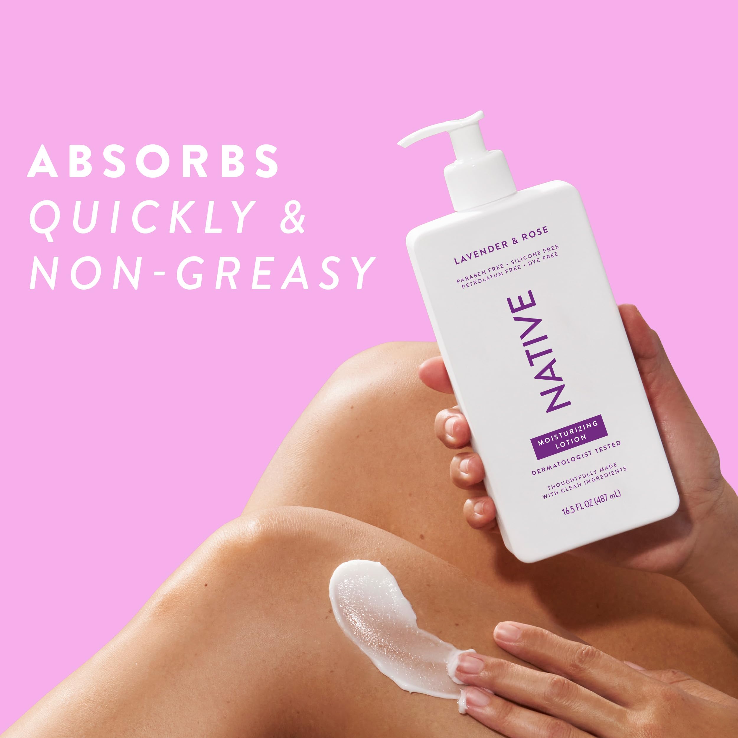 Native Body Lotion skin absorption demonstrates quick, comfortable application.