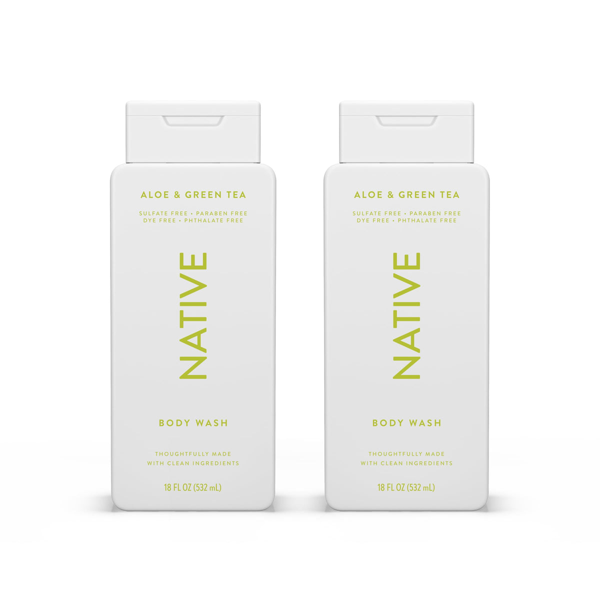 Native Body Wash bottle with pump offering easy dispensing for quick showers