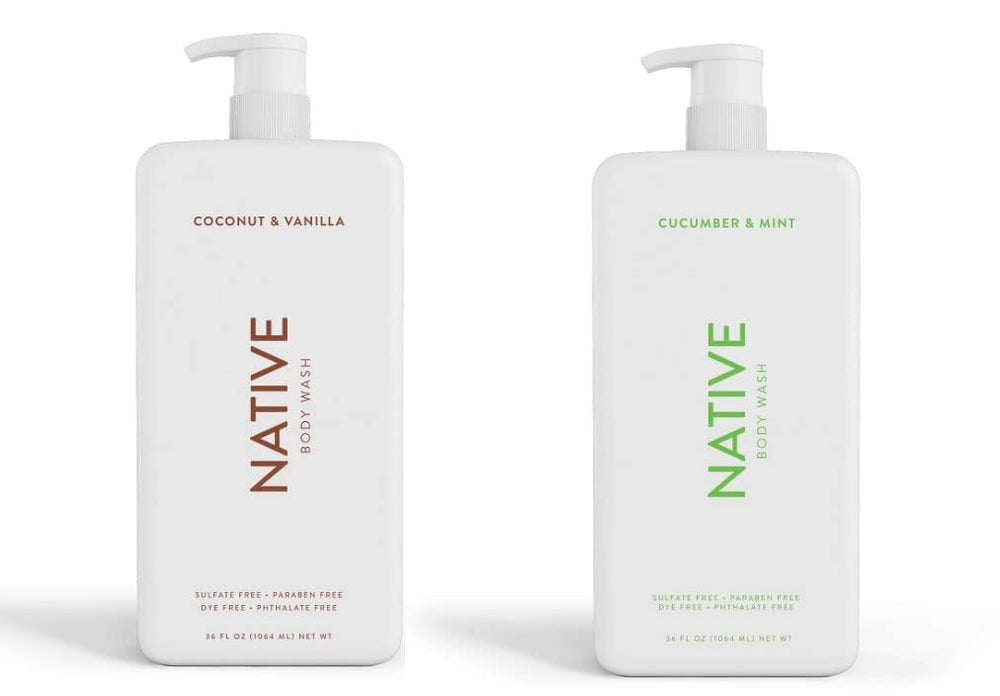 Native Body Wash coconut-vanilla pump bottle with creamy lather for a gentle everyday cleanse