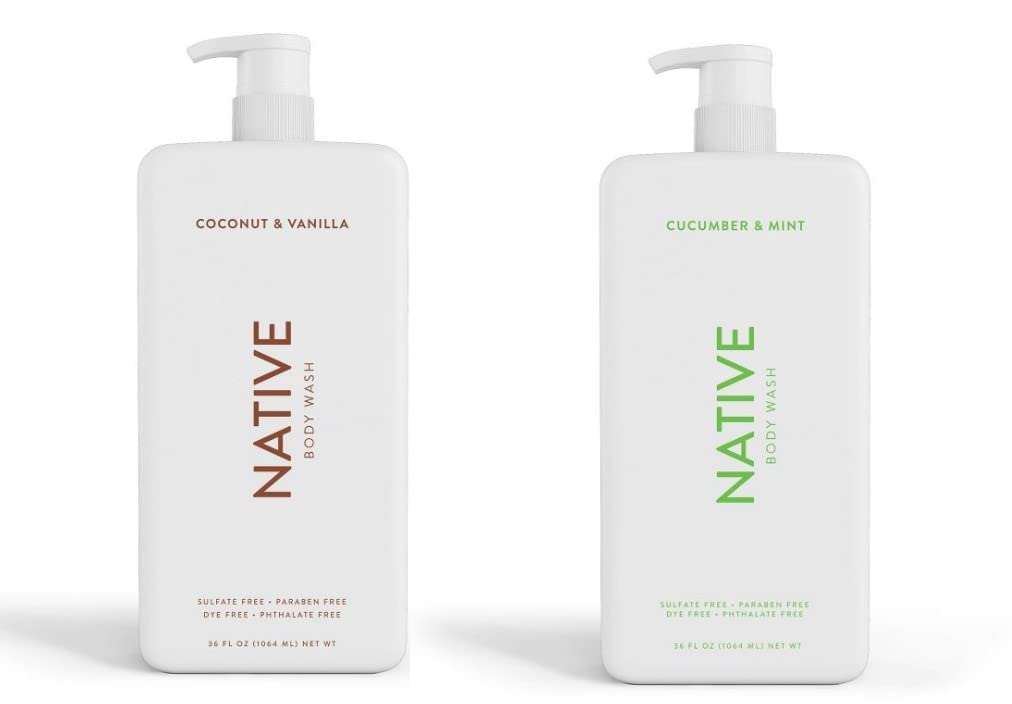 Native Body Wash coconut-vanilla pump bottle with creamy lather for a gentle everyday cleanse