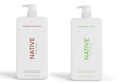 Native Body Wash coconut-vanilla pump bottle with creamy lather for a gentle everyday cleanse