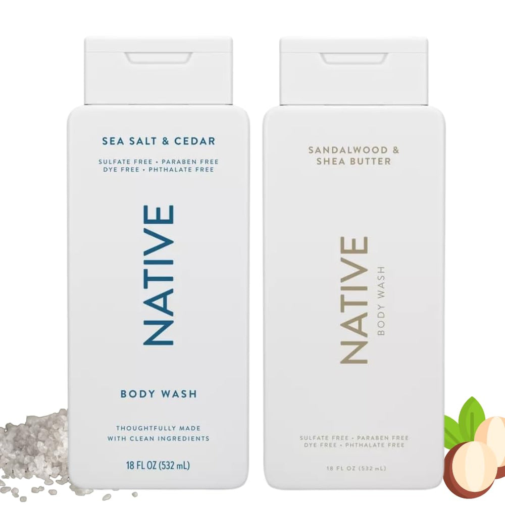 Native Body Wash daily-use scene shows clean, paraben-free formula supporting balanced skin.