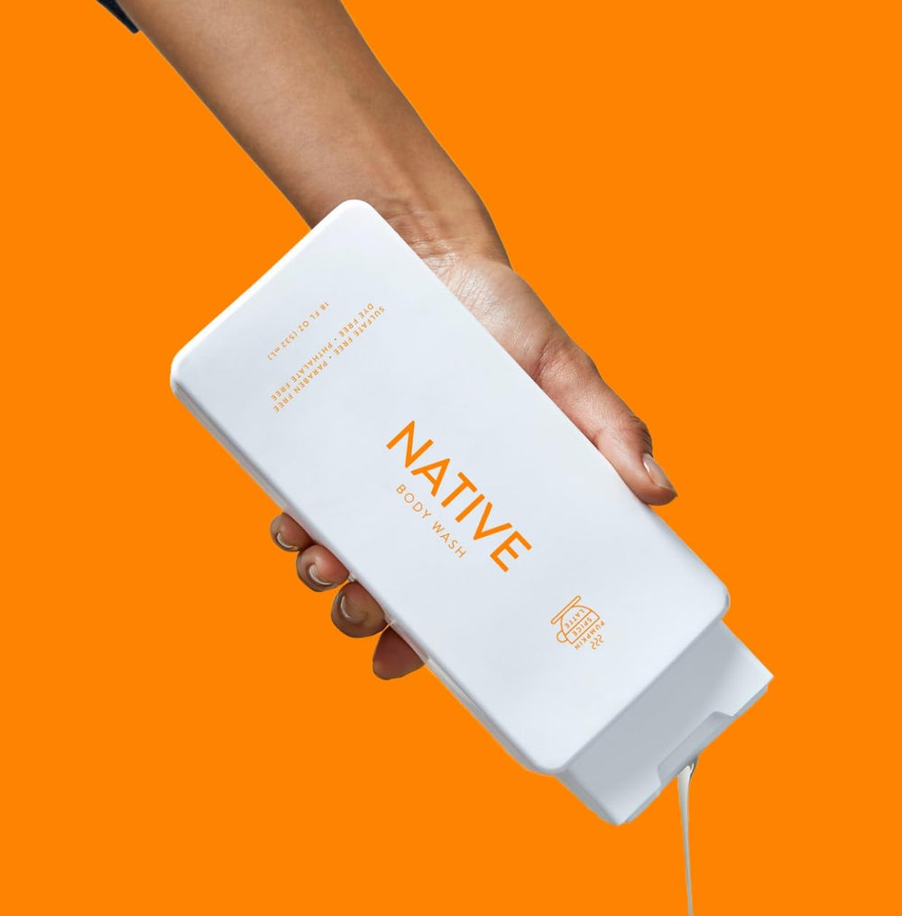 Native Pumpkin Spice latte body wash lather on skin for a cozy, refreshing cleanse