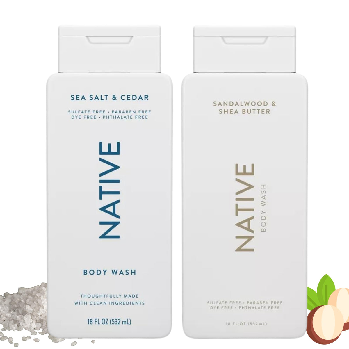 Native Body Wash Sea Salt Cedar bottle delivers refreshing, spa-like cleansing.
