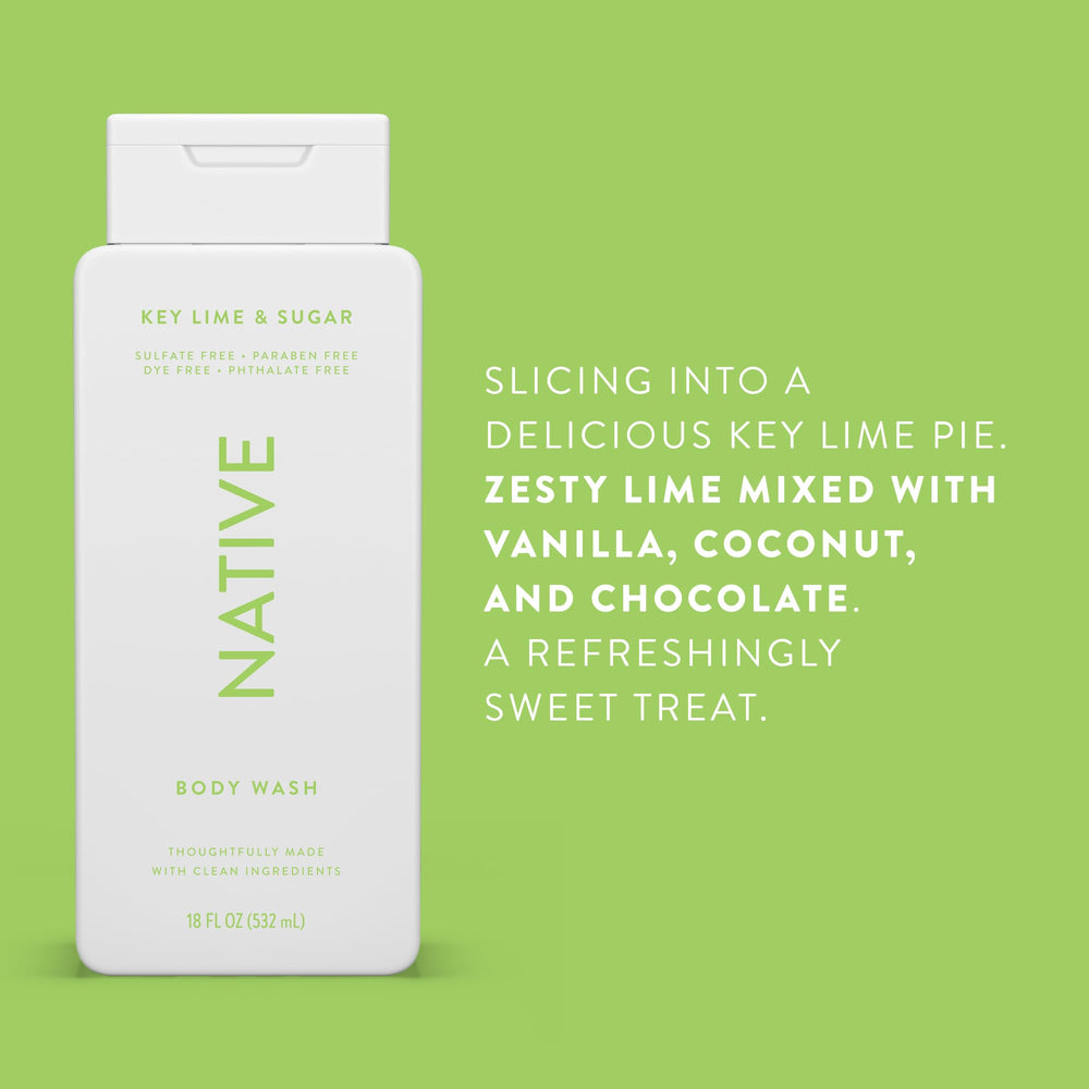 Native Body Wash sulfate-free safety label signals clean, dye-free formulation.