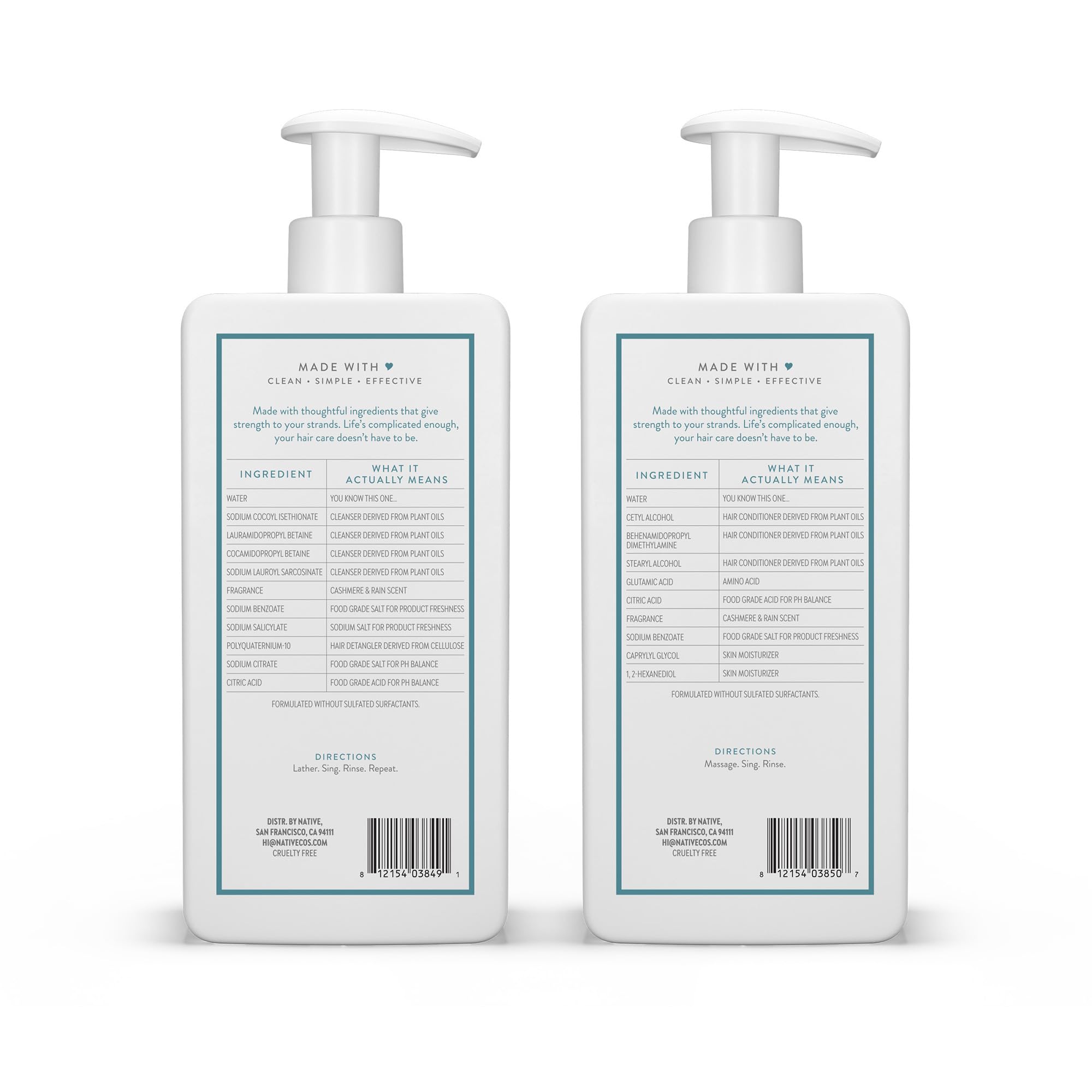 Native Cashmere & Rain shampoo lather shown for bright frizz-free results.