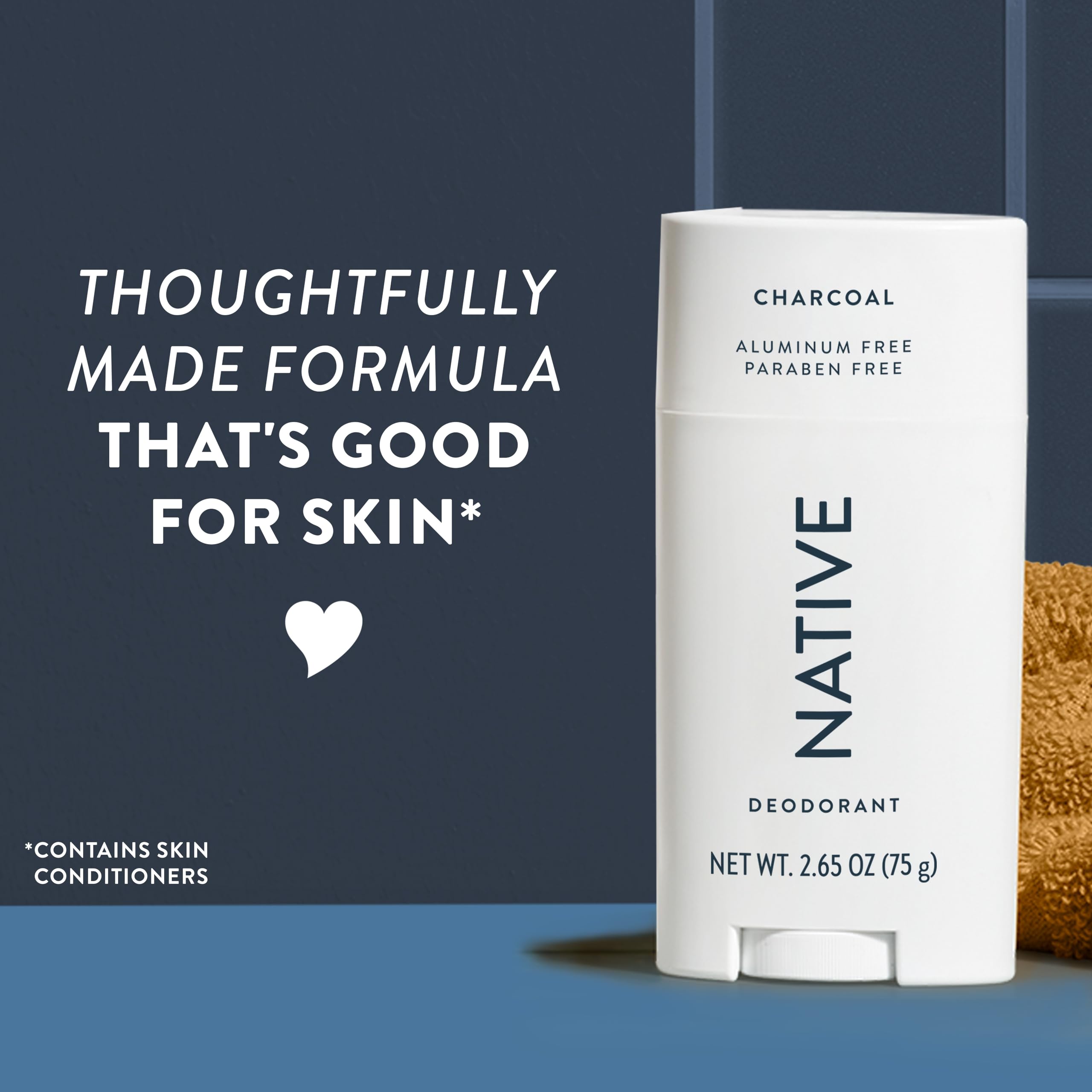 Native Charcoal Deodorant application swipe demonstrates smooth glide.