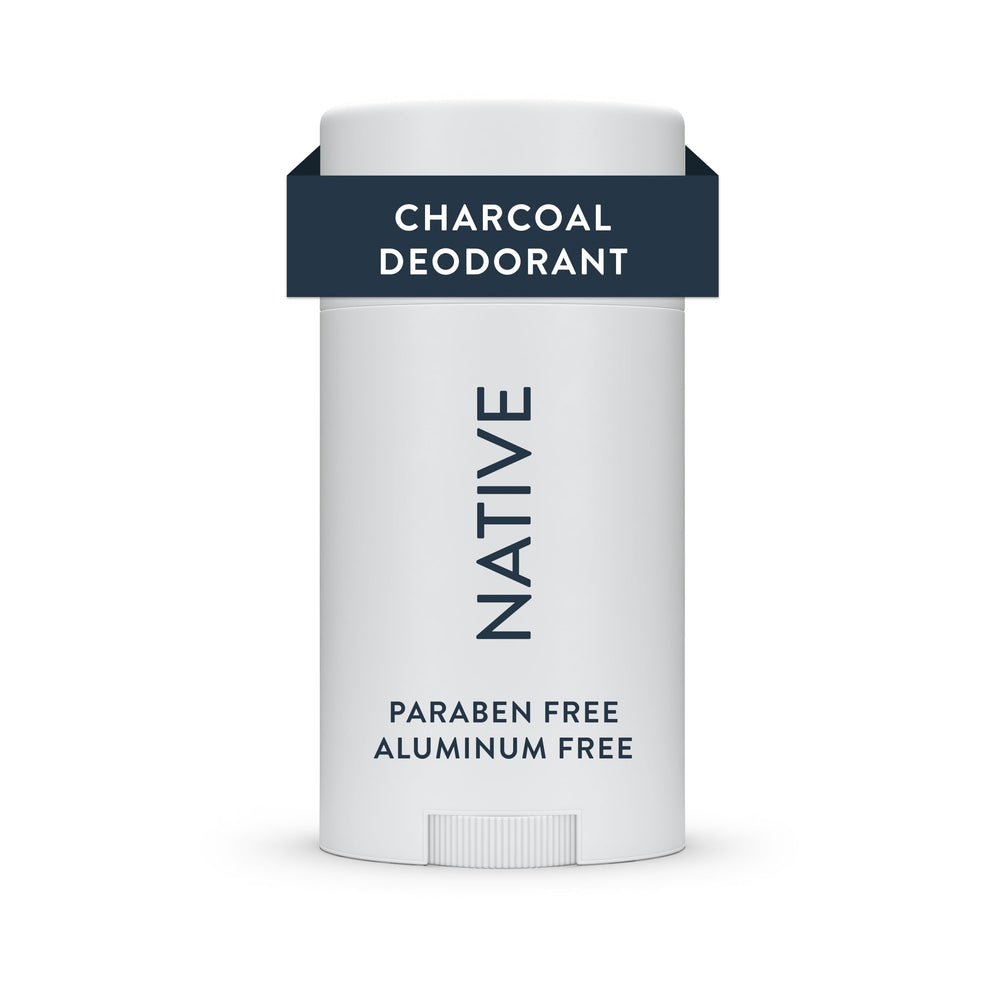 Native Charcoal Deodorant bottle with ocean-fresh scent and mineral notes.