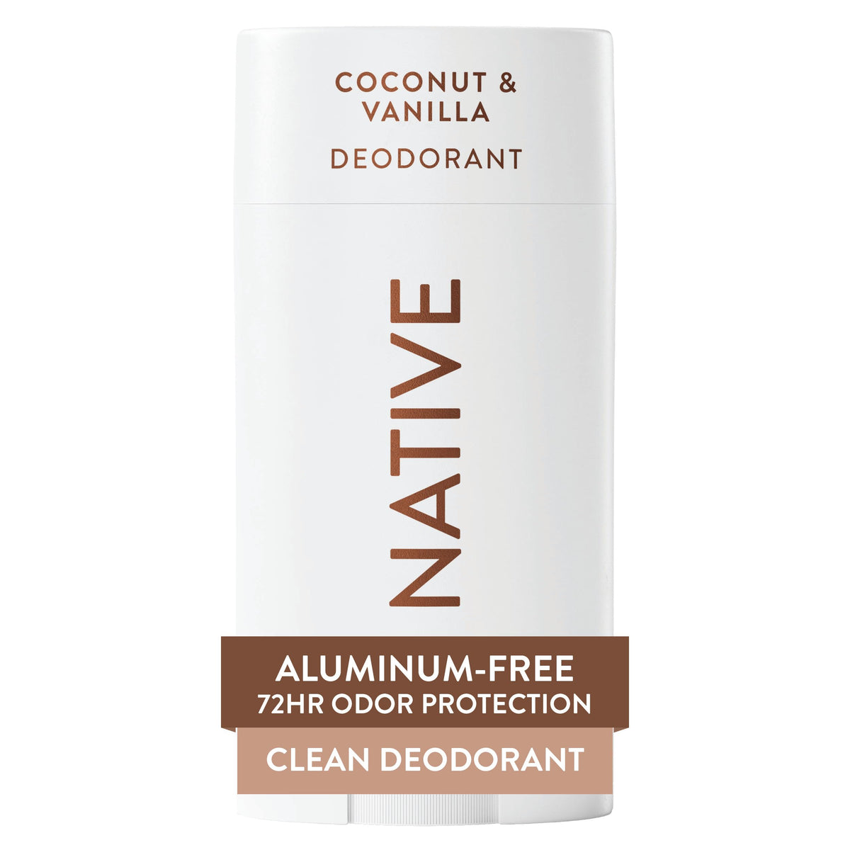 Native front packaging showing Coconut & Vanilla scent and size benefit