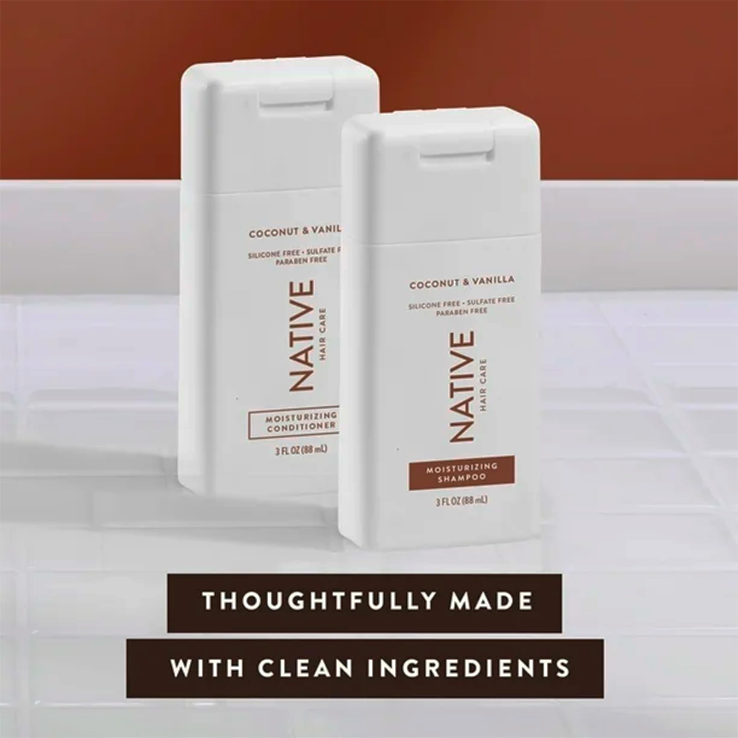Native Coconut & Vanilla Mini Shampoo hair glow after use with radiance