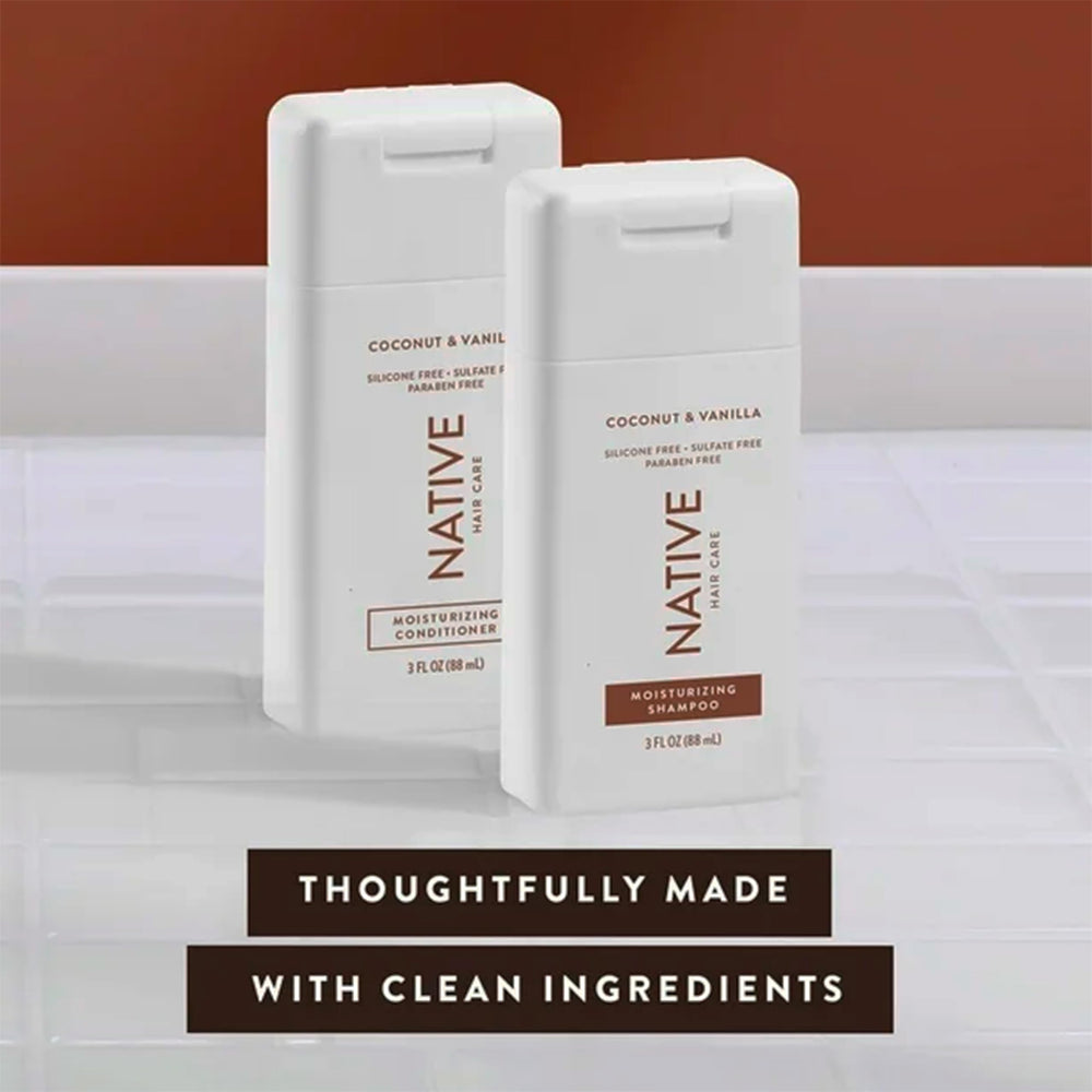 Native Coconut & Vanilla Mini Shampoo hair glow after use with radiance