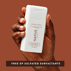 Native Coconut & Vanilla Mini Shampoo ingredients zoom shows thoughtfully sourced care