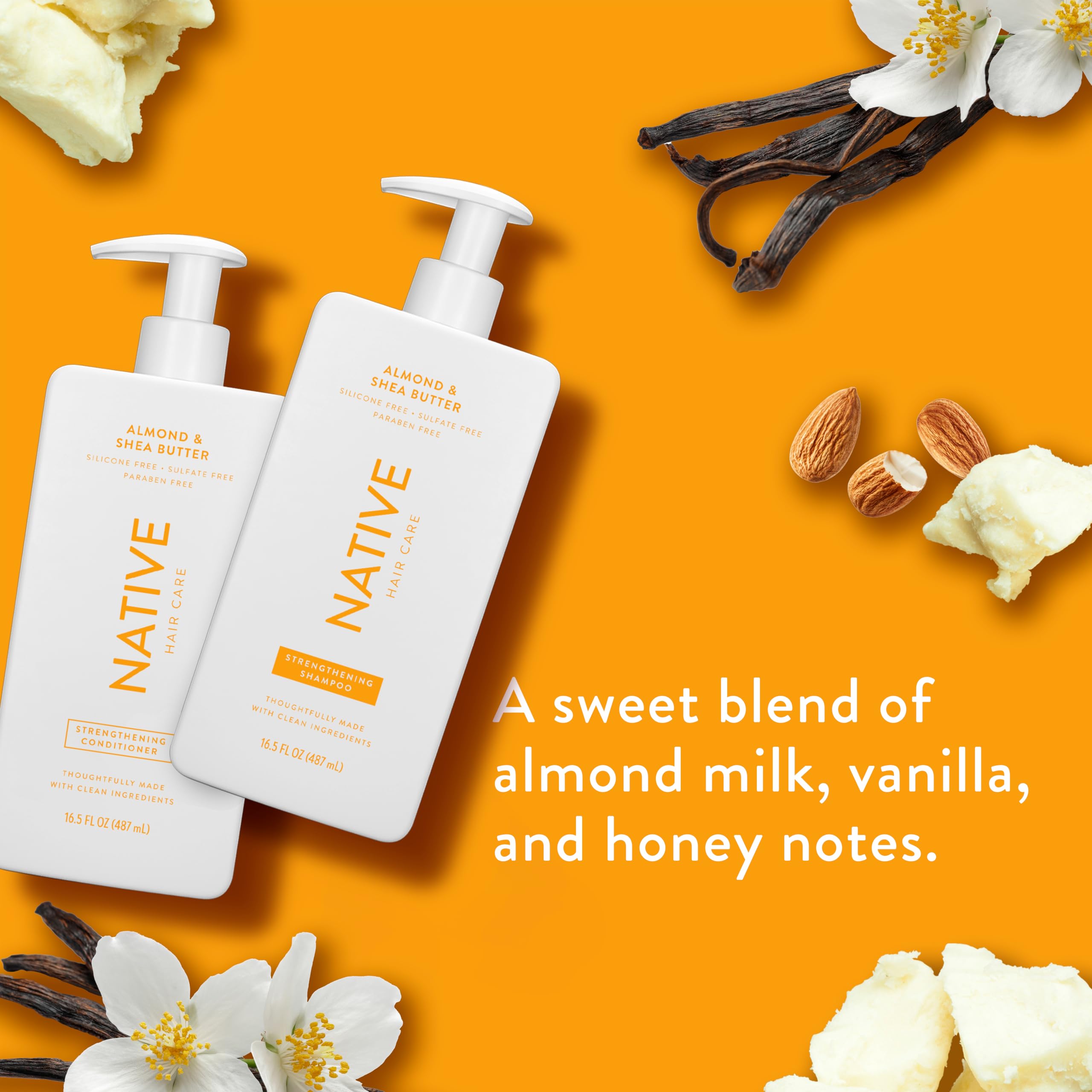 Native conditioner almond-shea butter bottle promotes detangled, smooth hair.