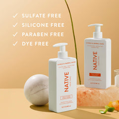 Native Conditioner bottle close-up emphasizing hydration without weigh-down