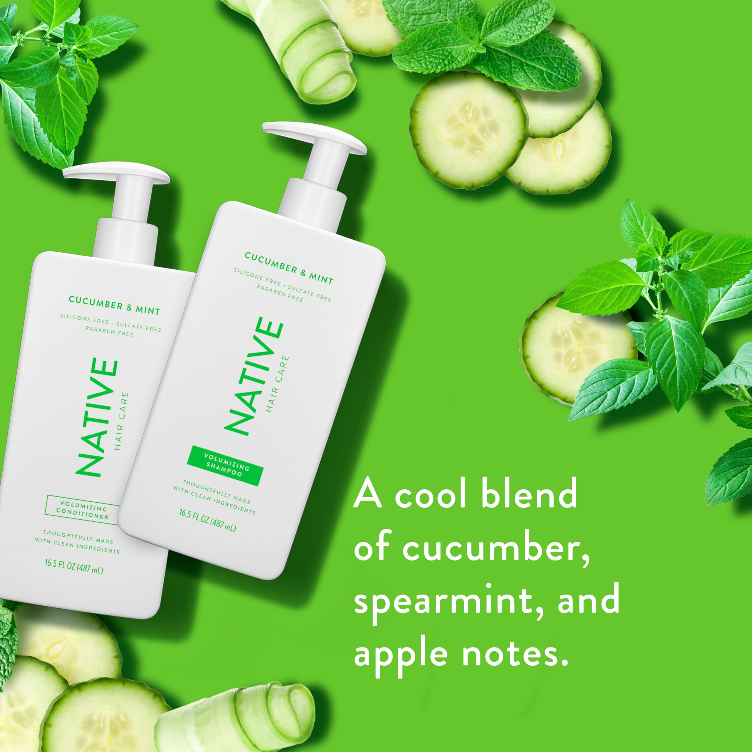 Native cucumber mint conditioner bottle delivers light bounce and nourishment.