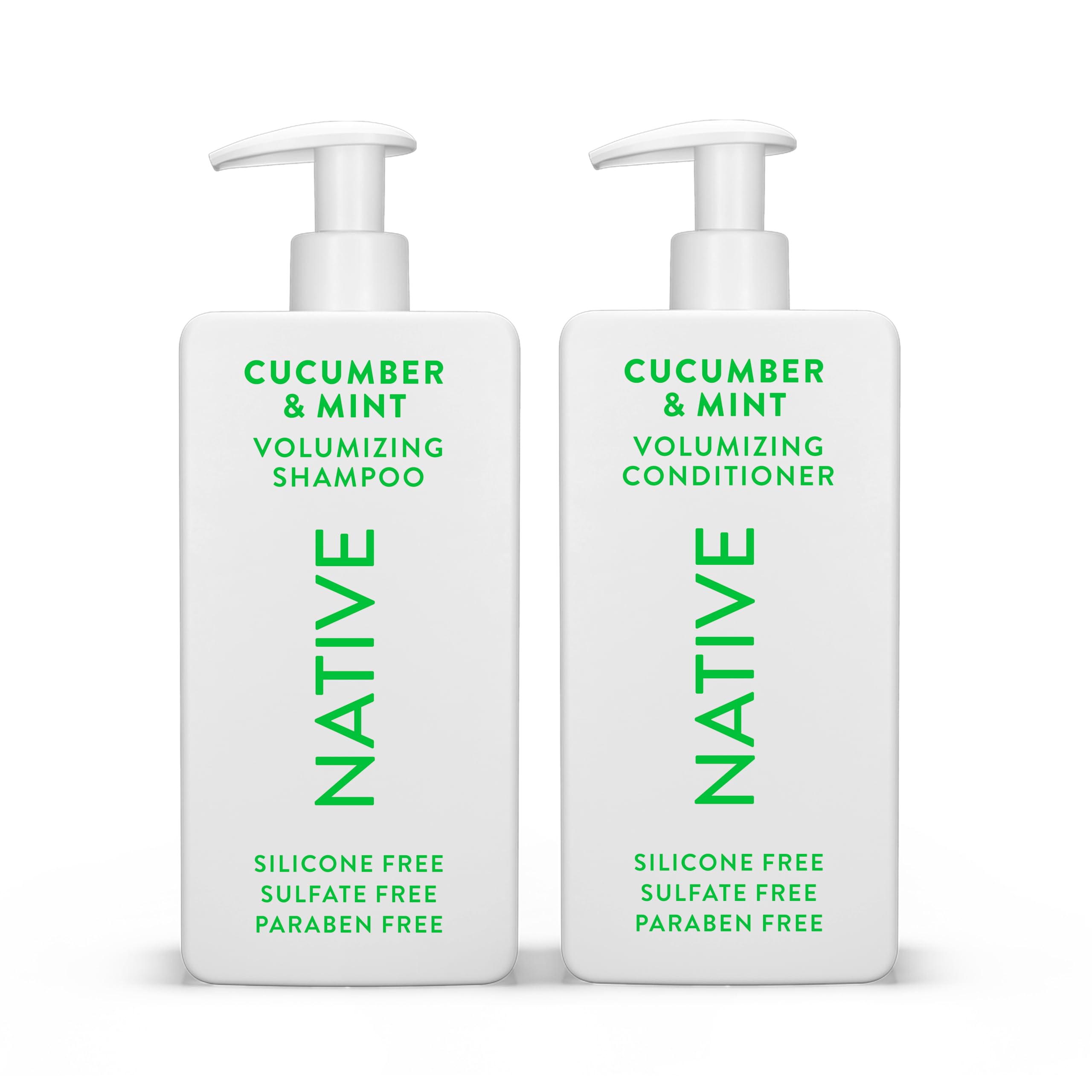 Native cucumber mint shampoo bottle highlights refreshing cleanse for all hair types.