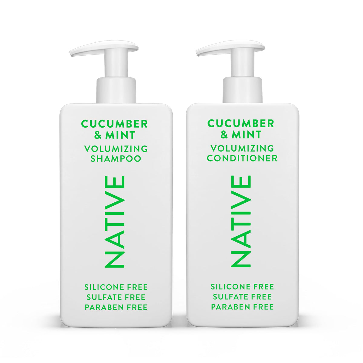 Native cucumber mint shampoo bottle highlights refreshing cleanse for all hair types.