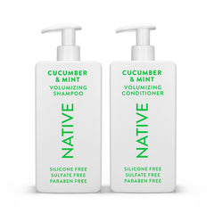 Native cucumber mint shampoo bottle highlights refreshing cleanse for all hair types.