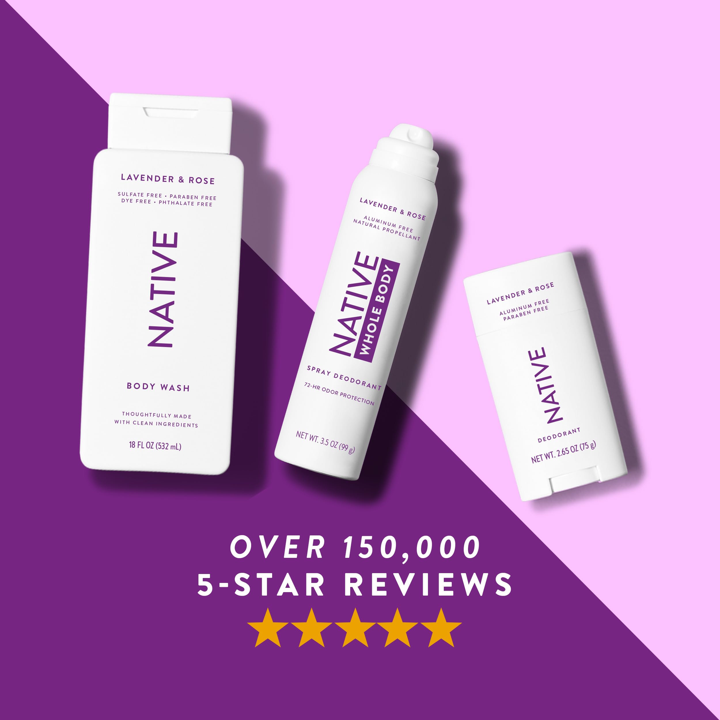 Native Lavender Rose 72-hour odor-control feature highlighted in product shot