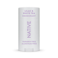 Native Lilac White Tea deodorant bottle showing 72-hour odor protection.