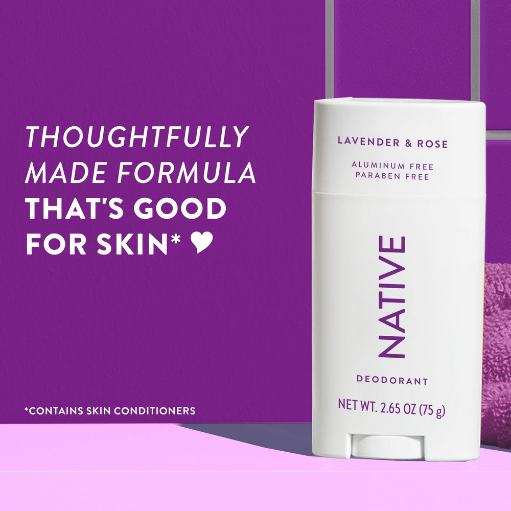 Native deodorant no-residue visual suggests clean finish without white marks