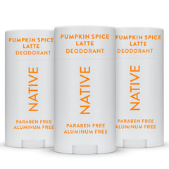 Native pumpkin spice deodorant stick offers aluminum-free odor control with natural ingredients.