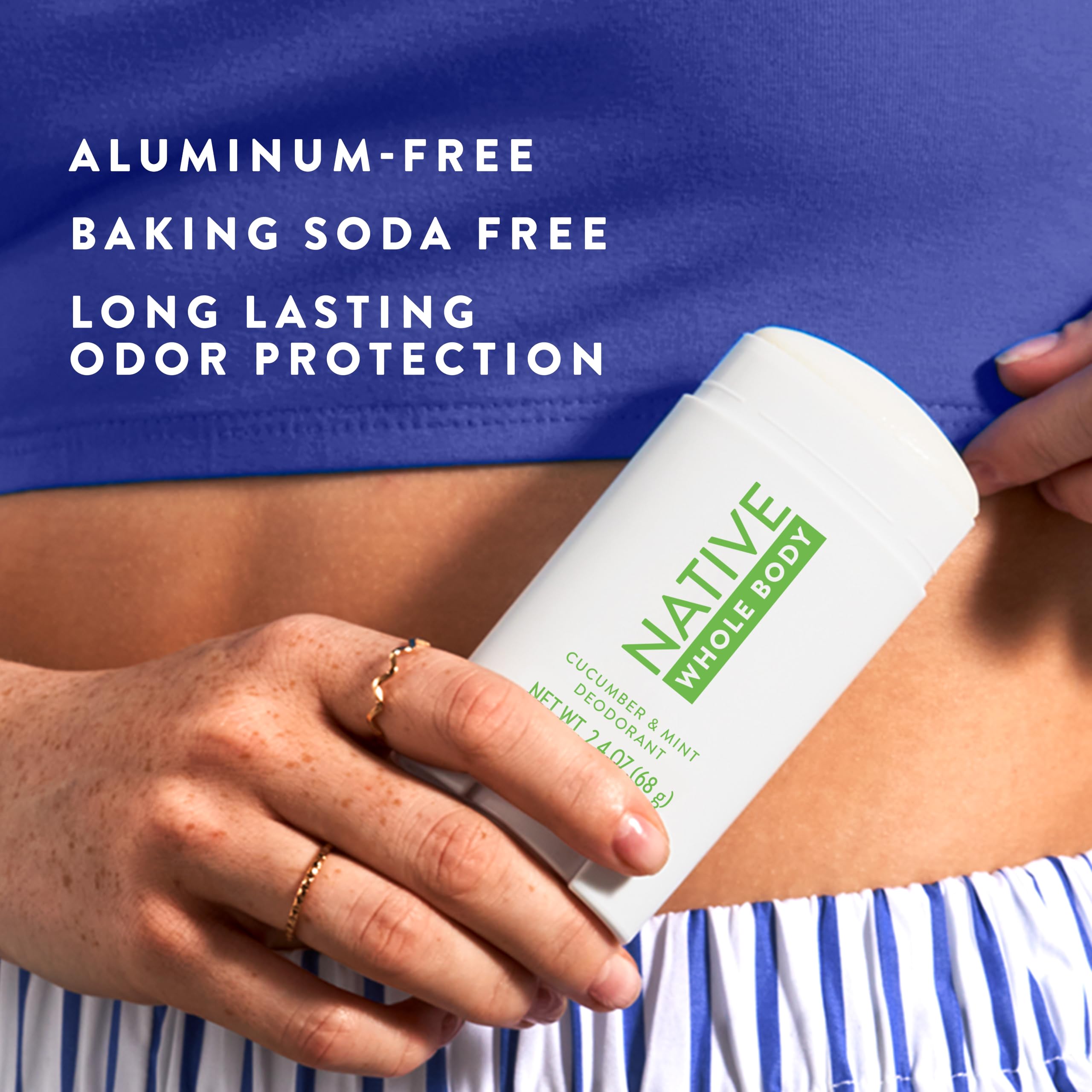 Native aluminum-free deodorant stick highlights clean ingredients for sensitive skin comfort.