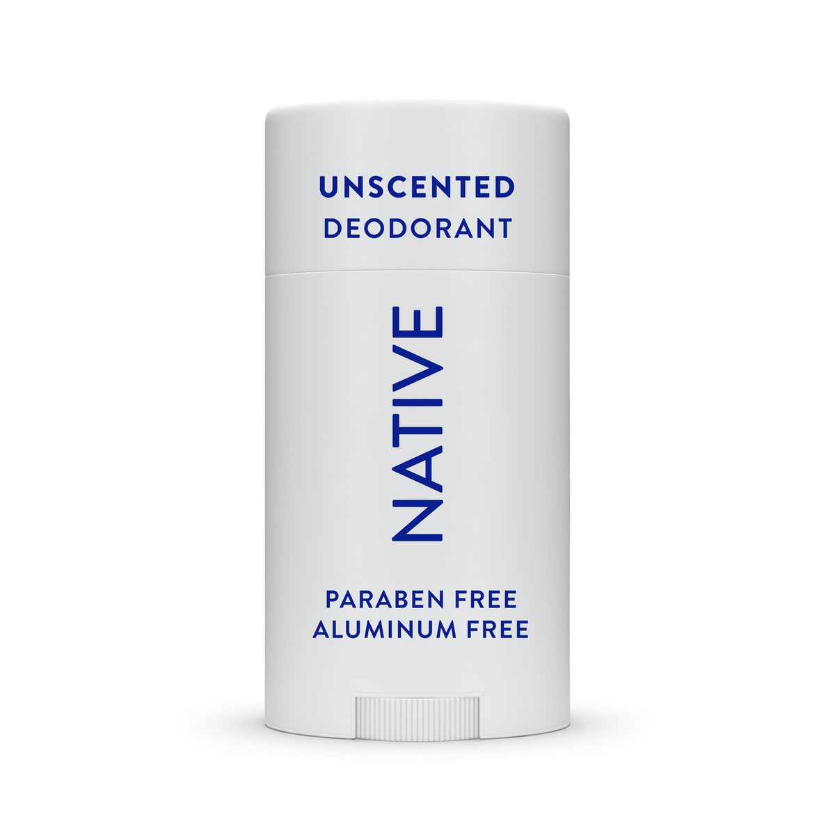 Native unscented deodorant application offers smooth glide for daily freshness.