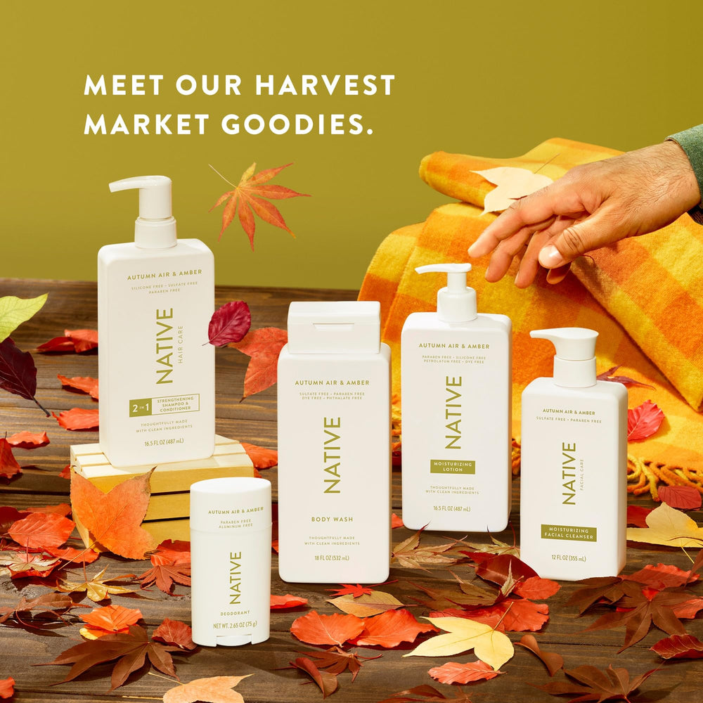 Native hair after-use image suggests frizz control and fuller-bodied look with natural scent.
