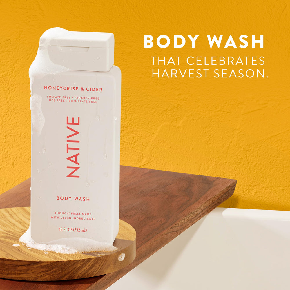 Native Body Wash close-up shows rich lather for a refreshing cleanse.